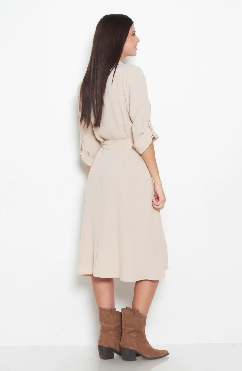 VESTIDO MANGA LARGA ESCOTE V CON LAZO EN CINTURA|| - 4