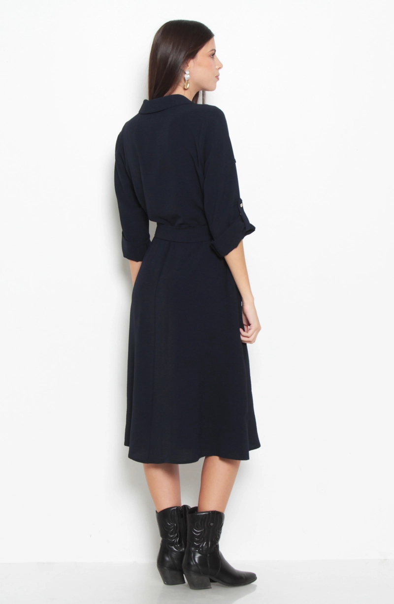 VESTIDO MANGA LARGA ESCOTE V CON LAZO EN CINTURA|| - 4