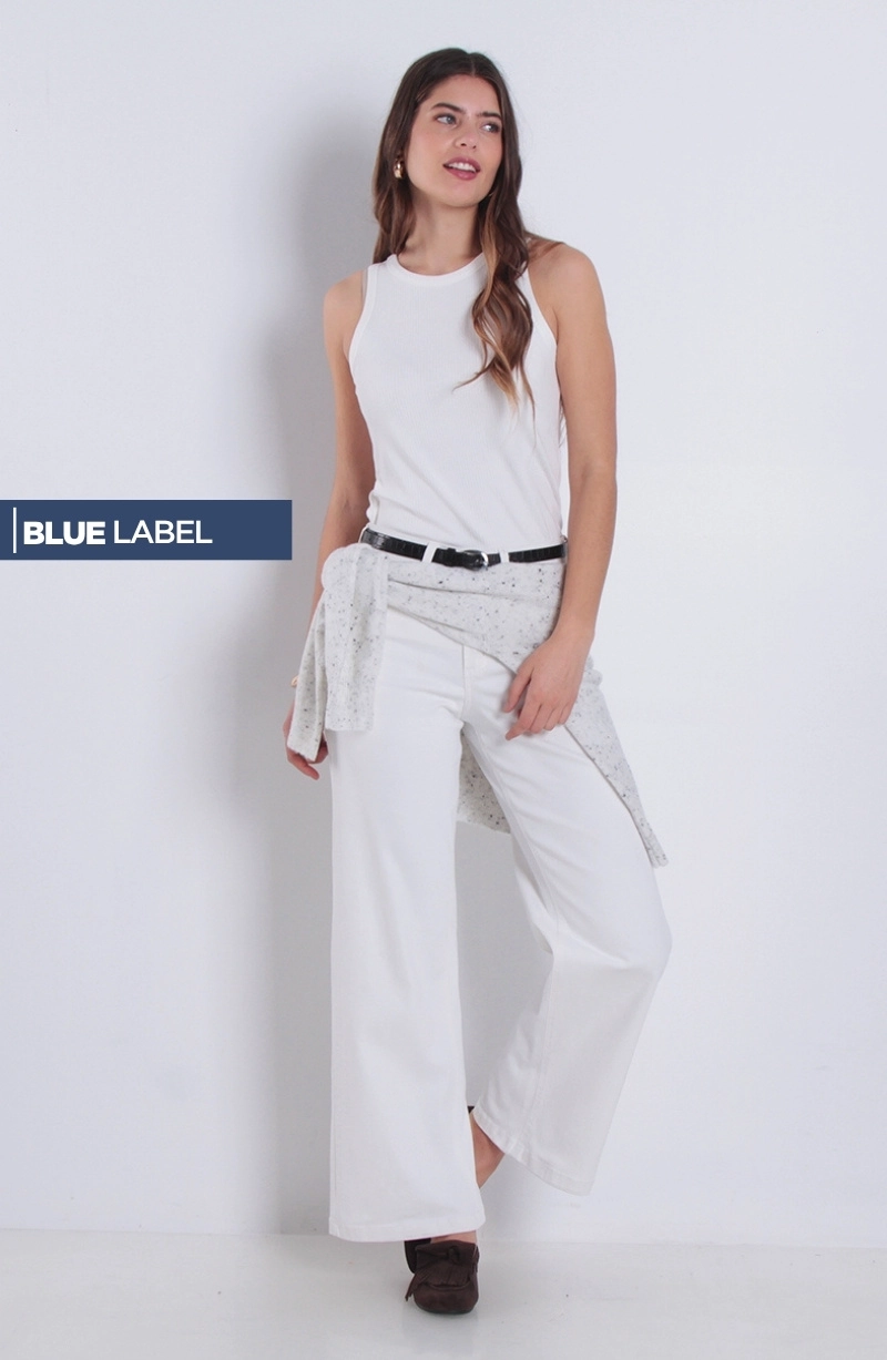 JEANS WIDE LEG TIRO ALTO PRETINA BASICA PINZA COSTADO SECRET - 1