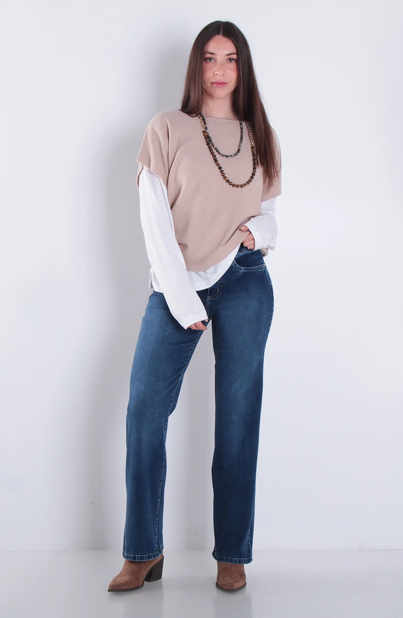 JEANS MUJER RECTO TIRO ALTO BASICO PRETINA UN BOTON - 3