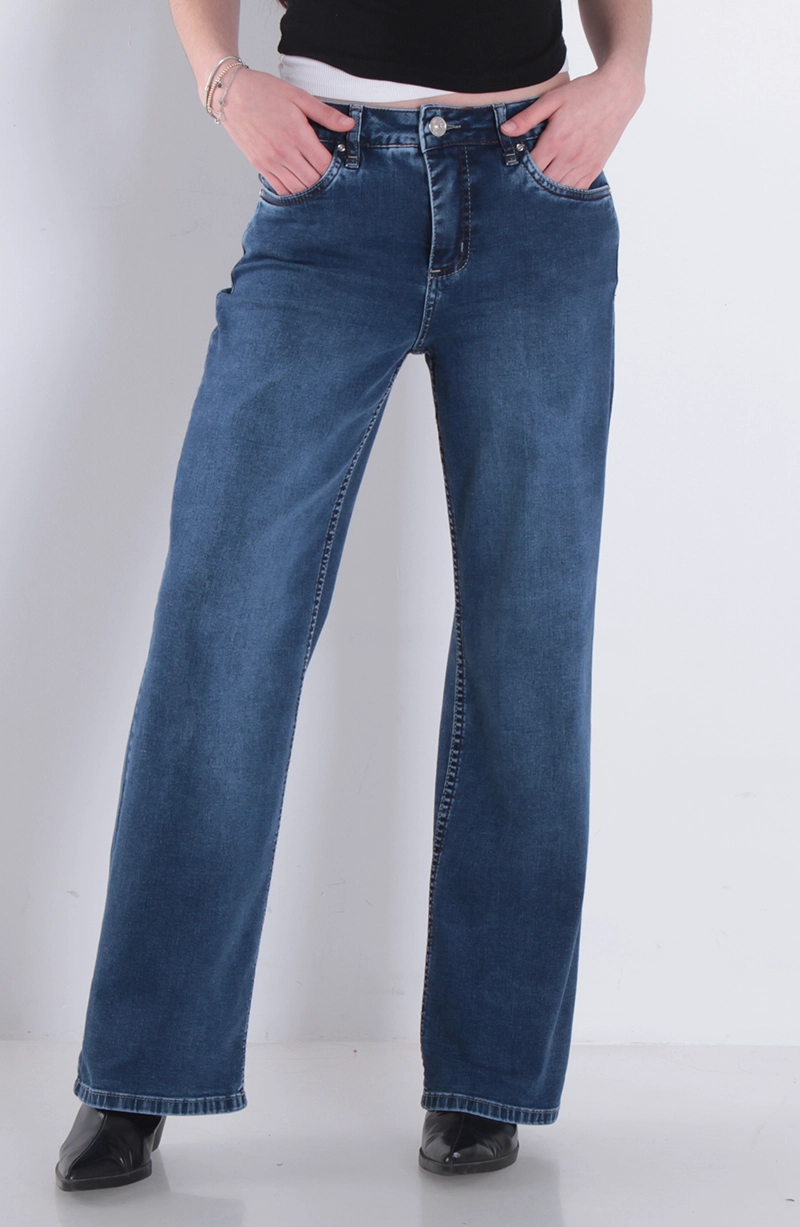 JEANS MUJER WIDE LEG TIRO ALTO PRETINA BASICA 1 BOTON - 2
