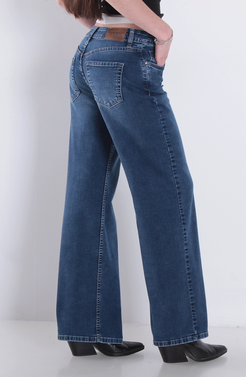 JEANS MUJER WIDE LEG TIRO ALTO PRETINA BASICA 1 BOTON - 4