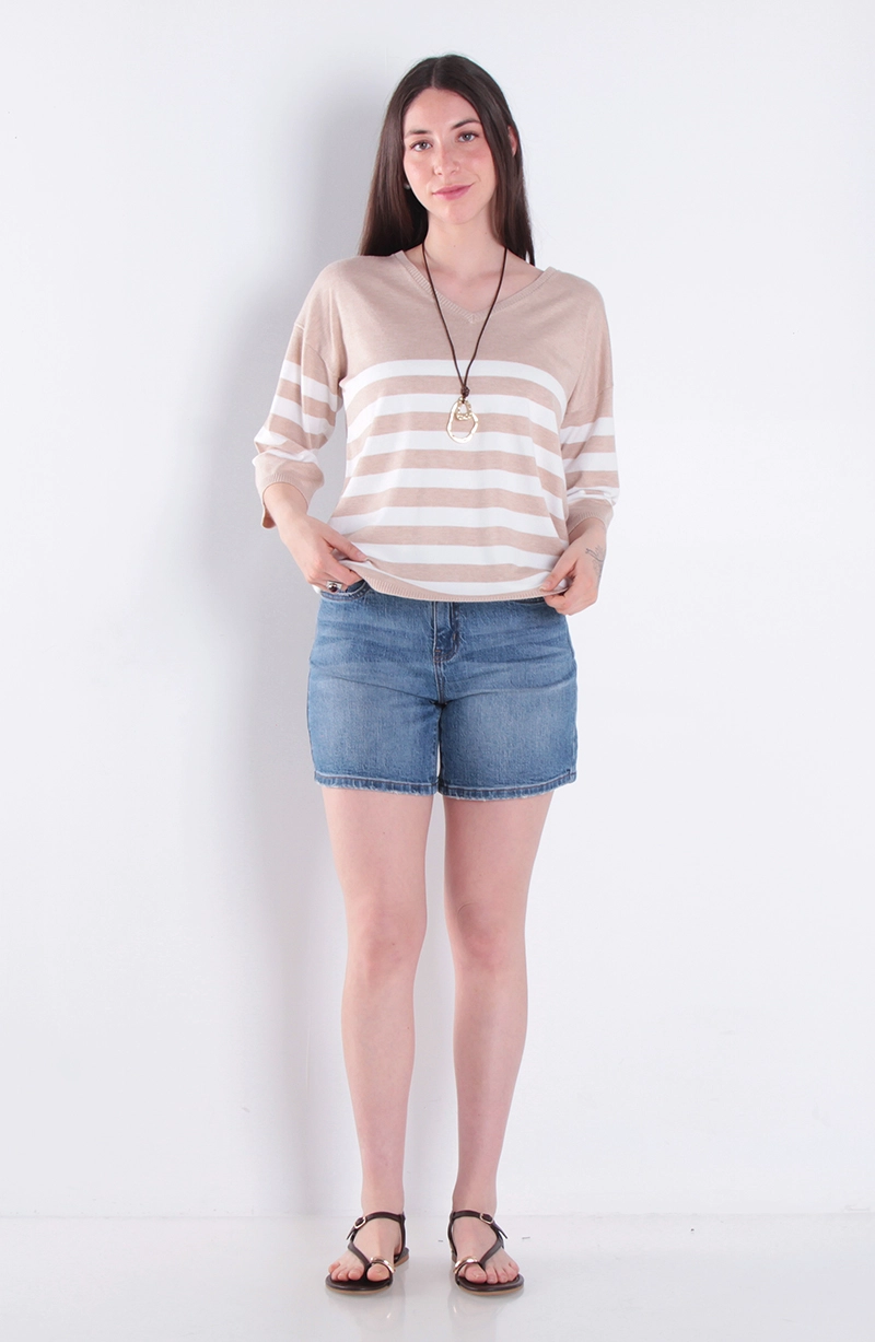 SWEATER MANGA CORTA LISTADA ESCOTE V - 3