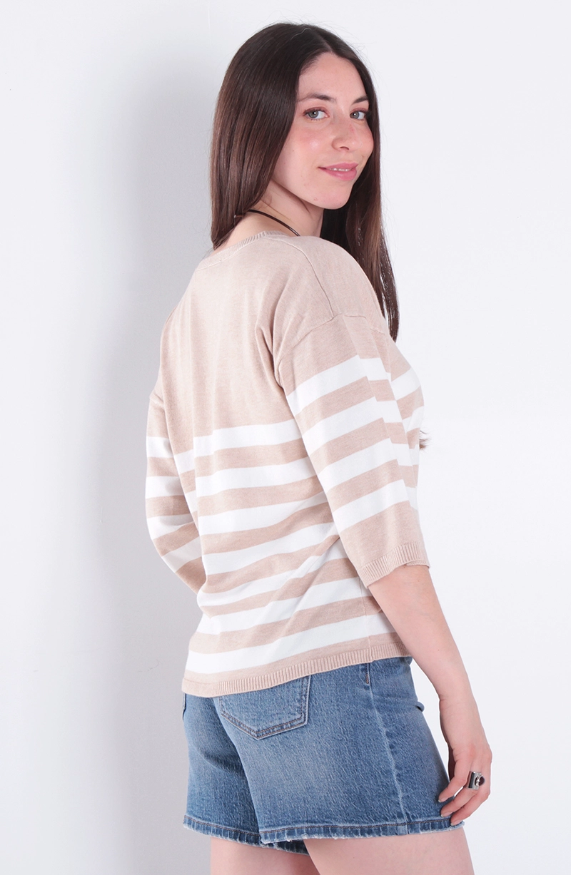 SWEATER MANGA CORTA LISTADA ESCOTE V - 4