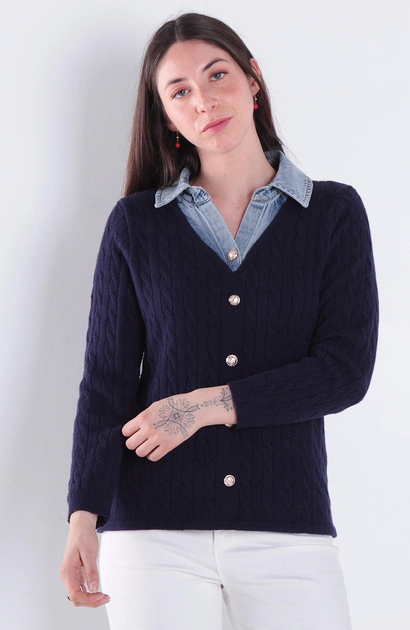 CHALECO MANGA LARGA ESCOTE V CON BLUSA DENIM - 1