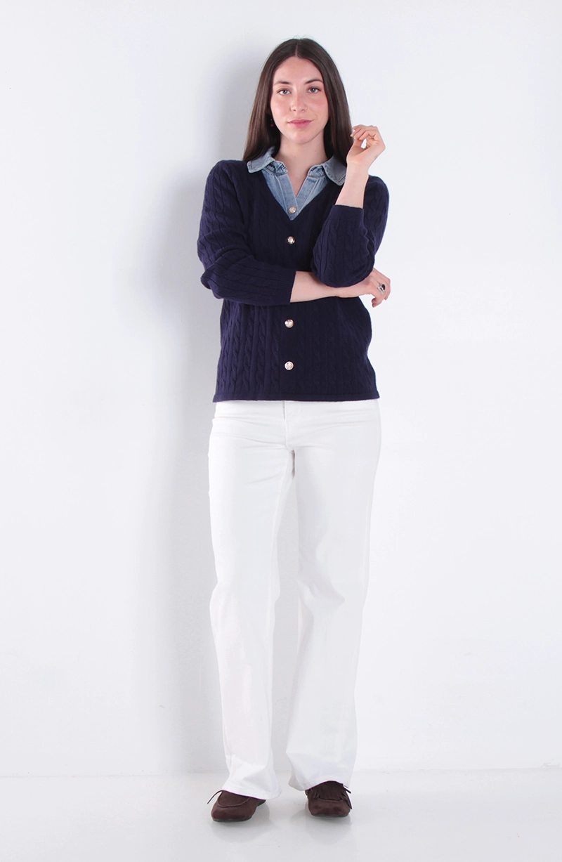 CHALECO MANGA LARGA ESCOTE V CON BLUSA DENIM - 3