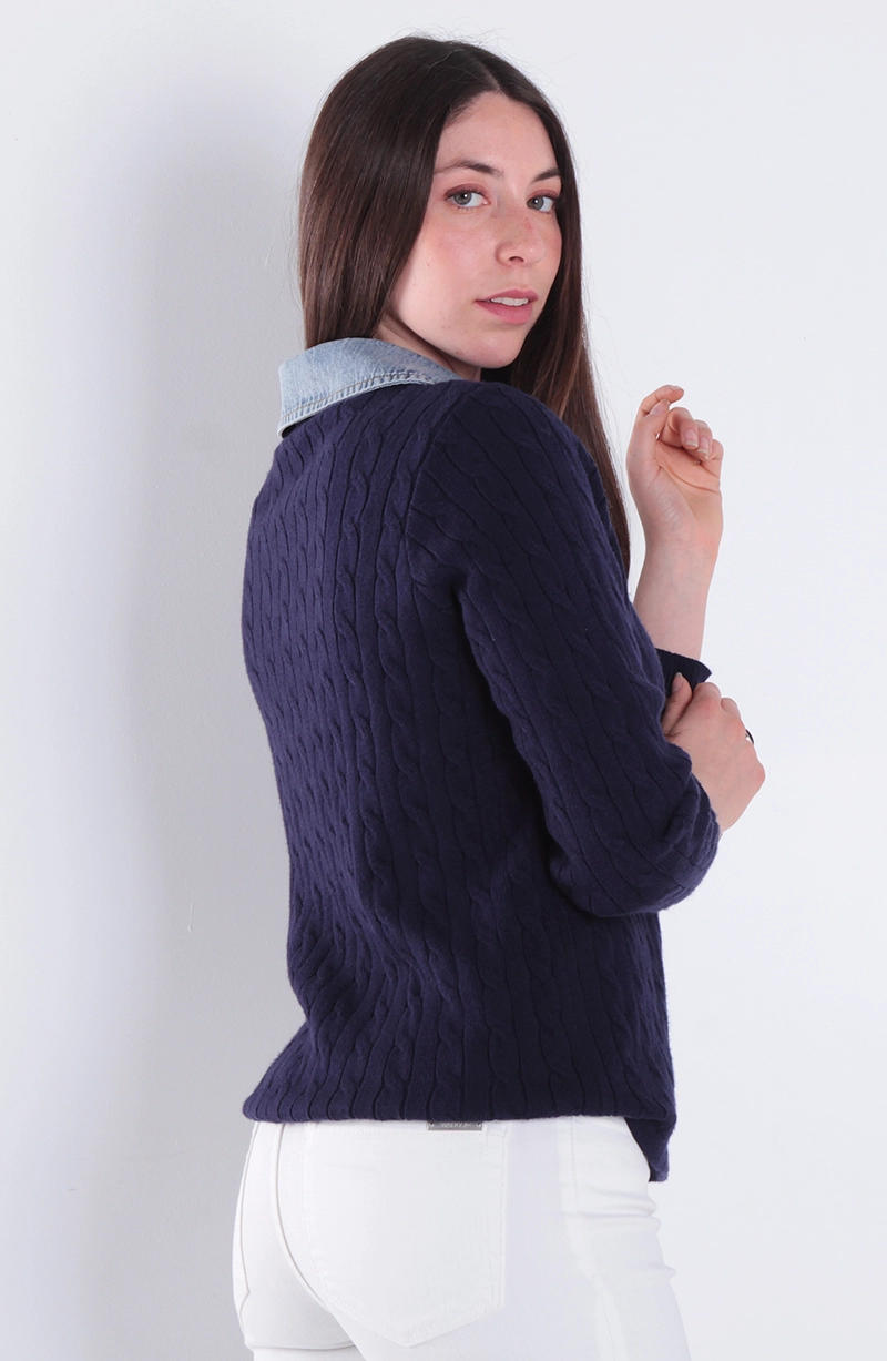 CHALECO MANGA LARGA ESCOTE V CON BLUSA DENIM - 4