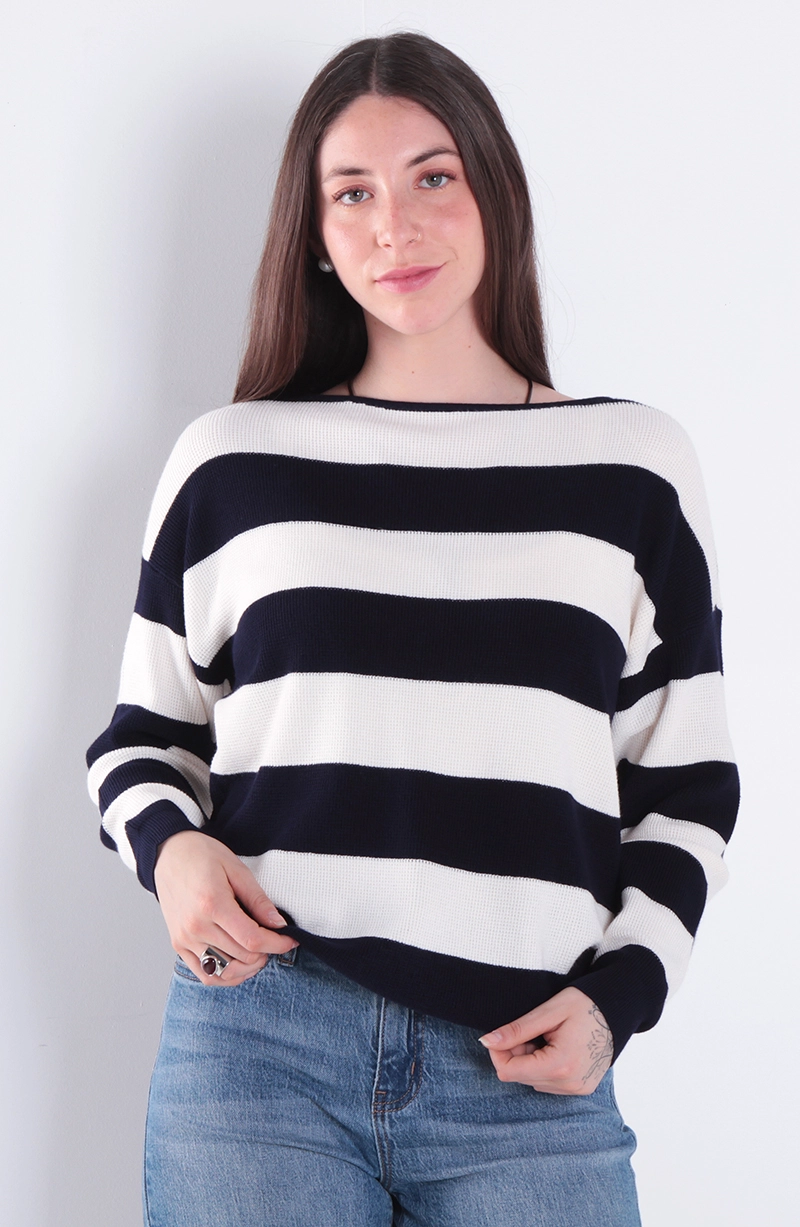 SWEATER MANGA LARGA LISTADO ESCOTE BOTE - 1