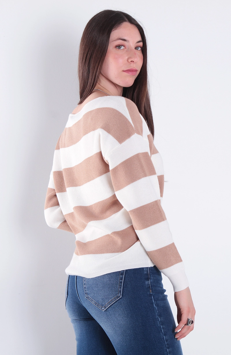 SWEATER MANGA LARGA LISTADO ESCOTE BOTE - 4