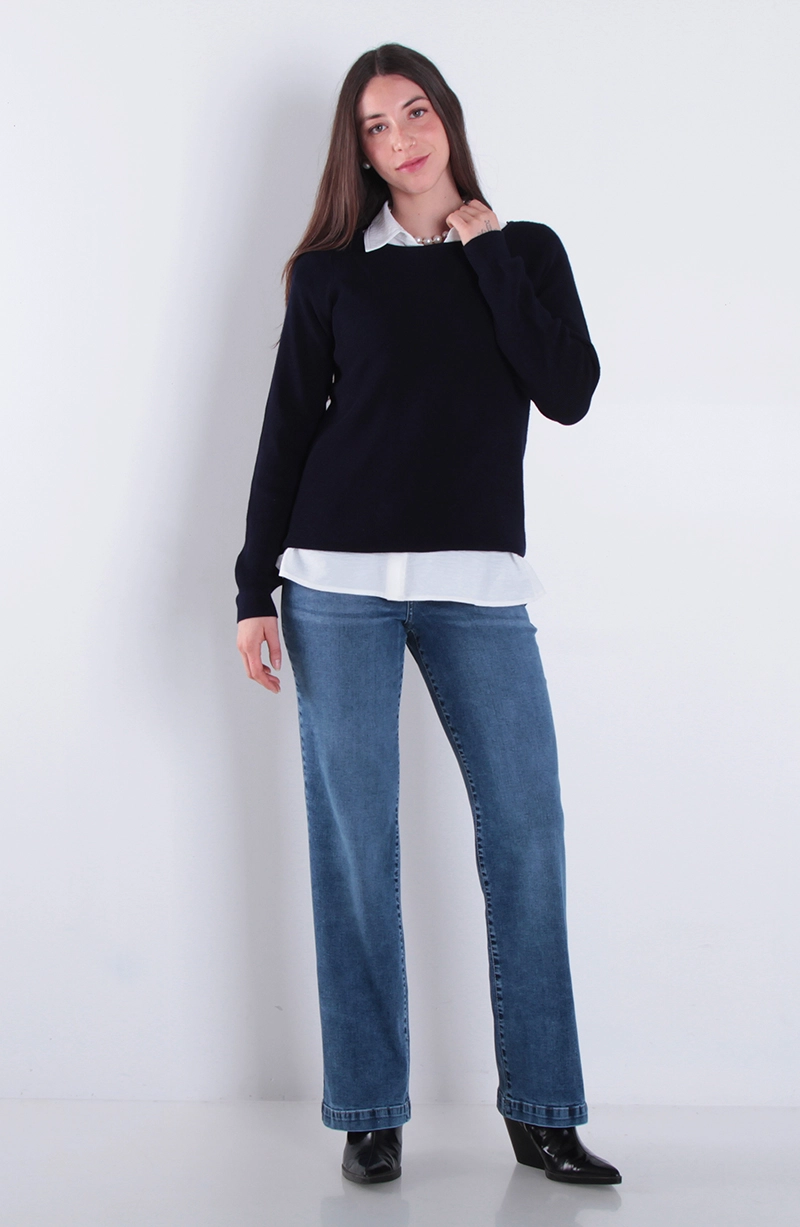 JEANS MUJER TIRO ALTO PUSH IN PUSH UP PRETINA BASICA RECTO - 1