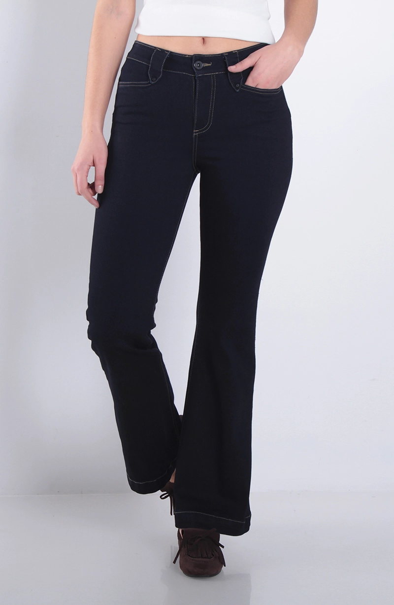 JEANS MUJER FLARE TIRO ALTO PRETINA BASICA 1 BOTON - 2