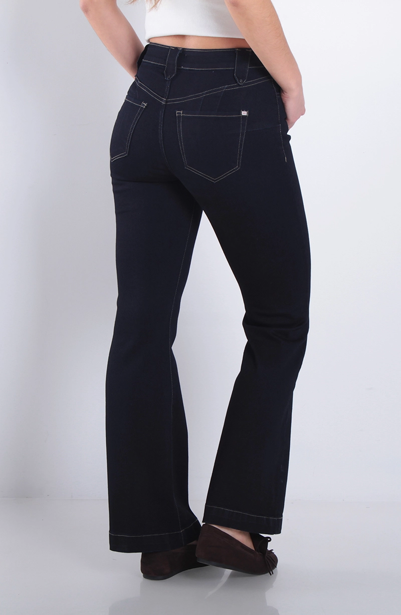 JEANS MUJER FLARE TIRO ALTO PRETINA BASICA 1 BOTON - 4