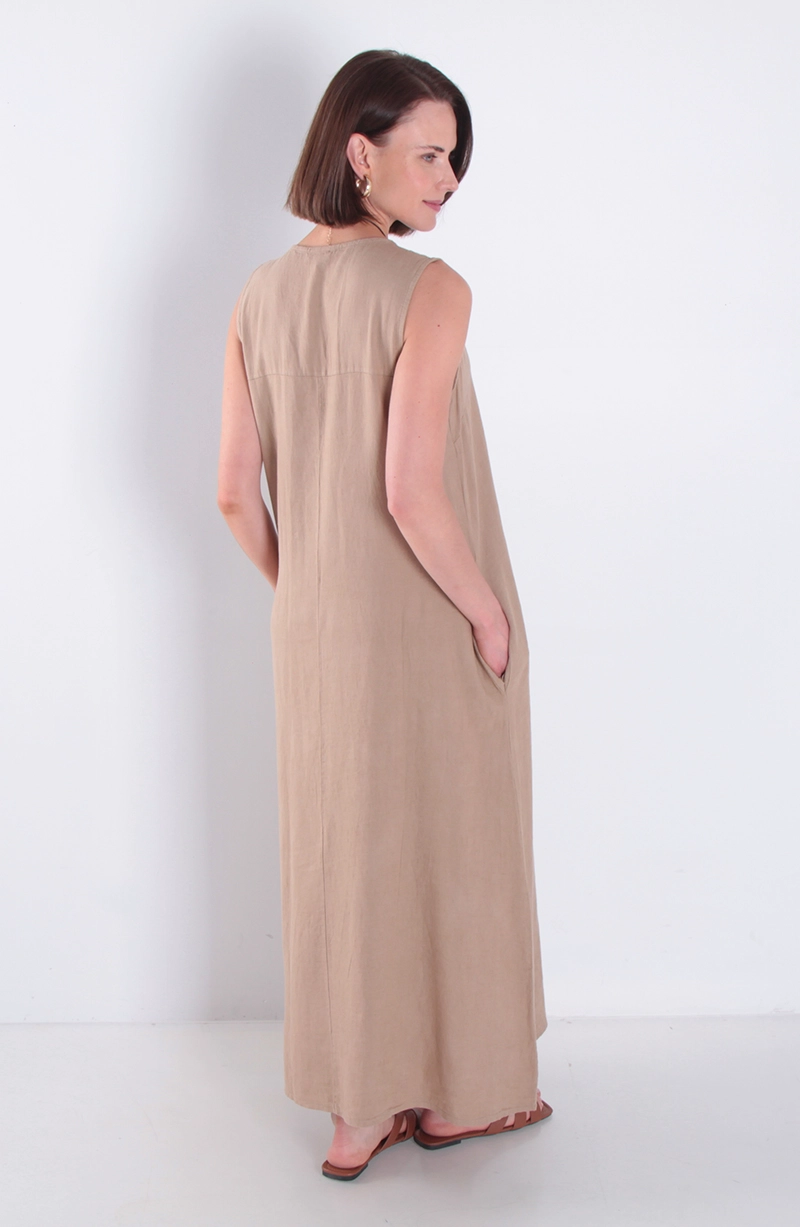 VESTIDO SIN MANGA LINO CON BOLSILLOS ESCOTE V - 4