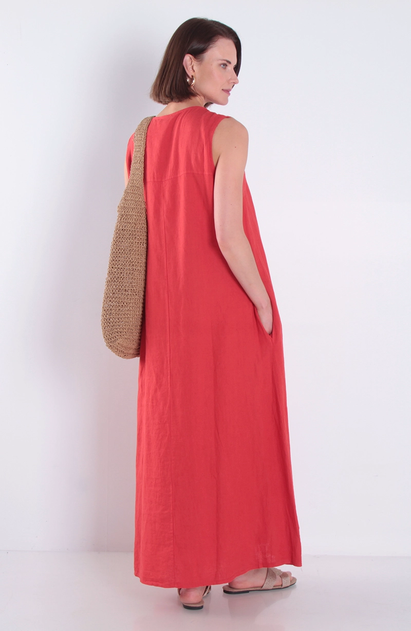 VESTIDO SIN MANGA LINO CON BOLSILLOS ESCOTE V - 4
