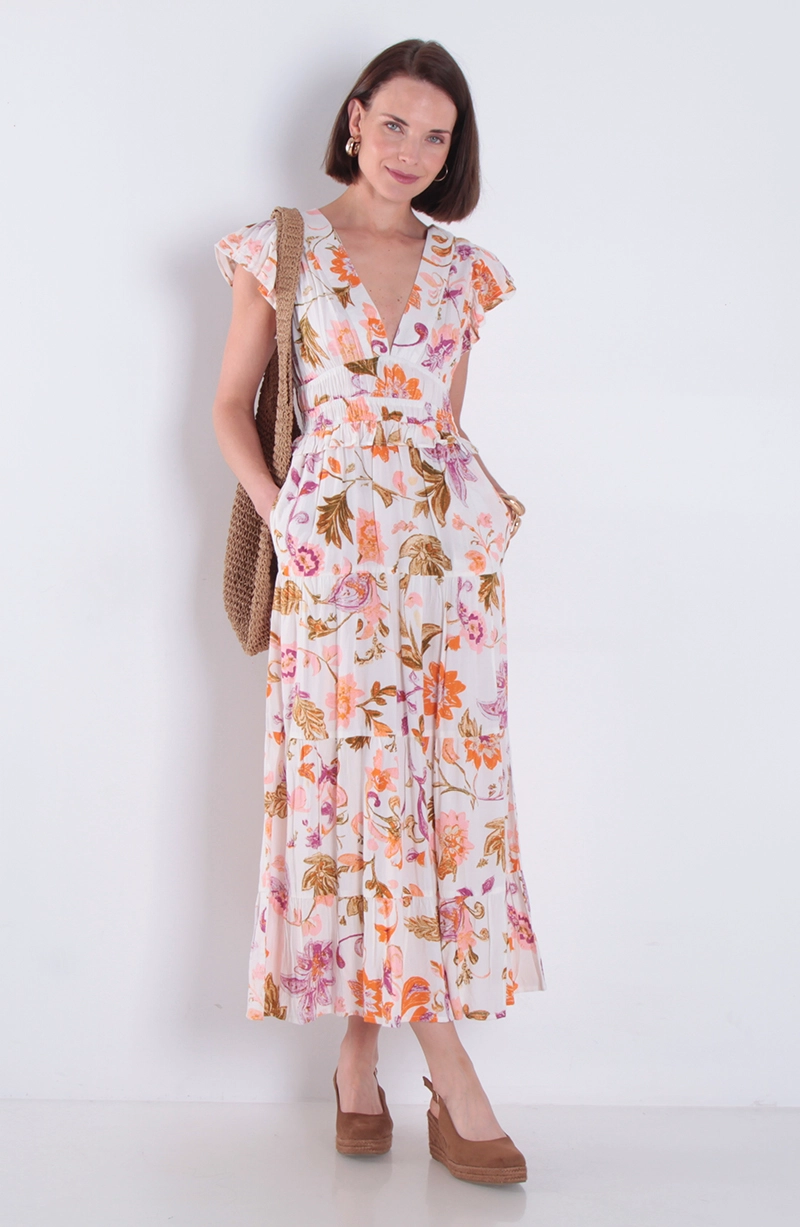 VESTIDO ESTAMPADO MANGA CORTA ESCOTE V - 1