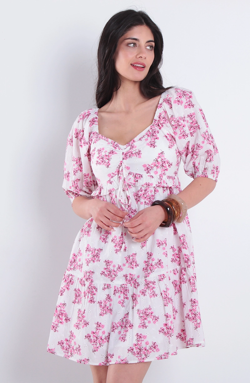 VESTIDO ESTAMPADO MANGA CORTA  ESCOTE REDONDO - 1