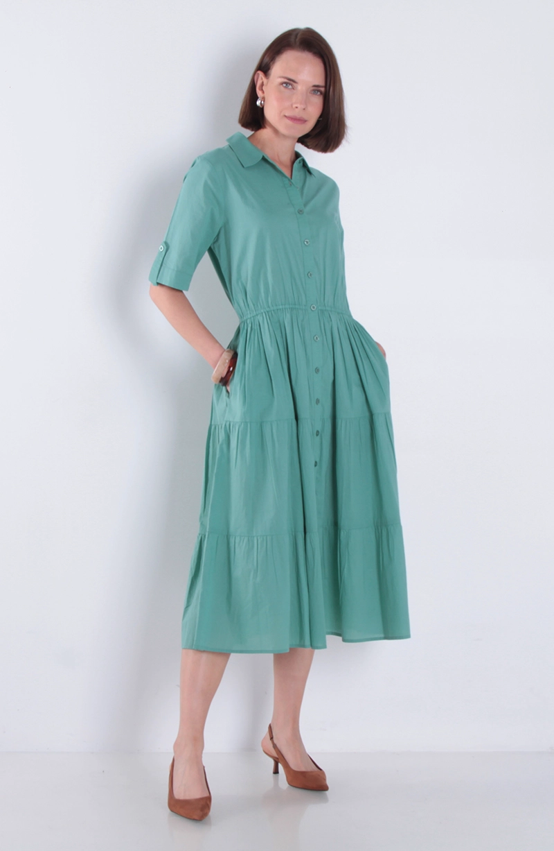 VESTIDO MANGA CORTA ABOTONADO Y CON CINTURA ELASTICADA - 1
