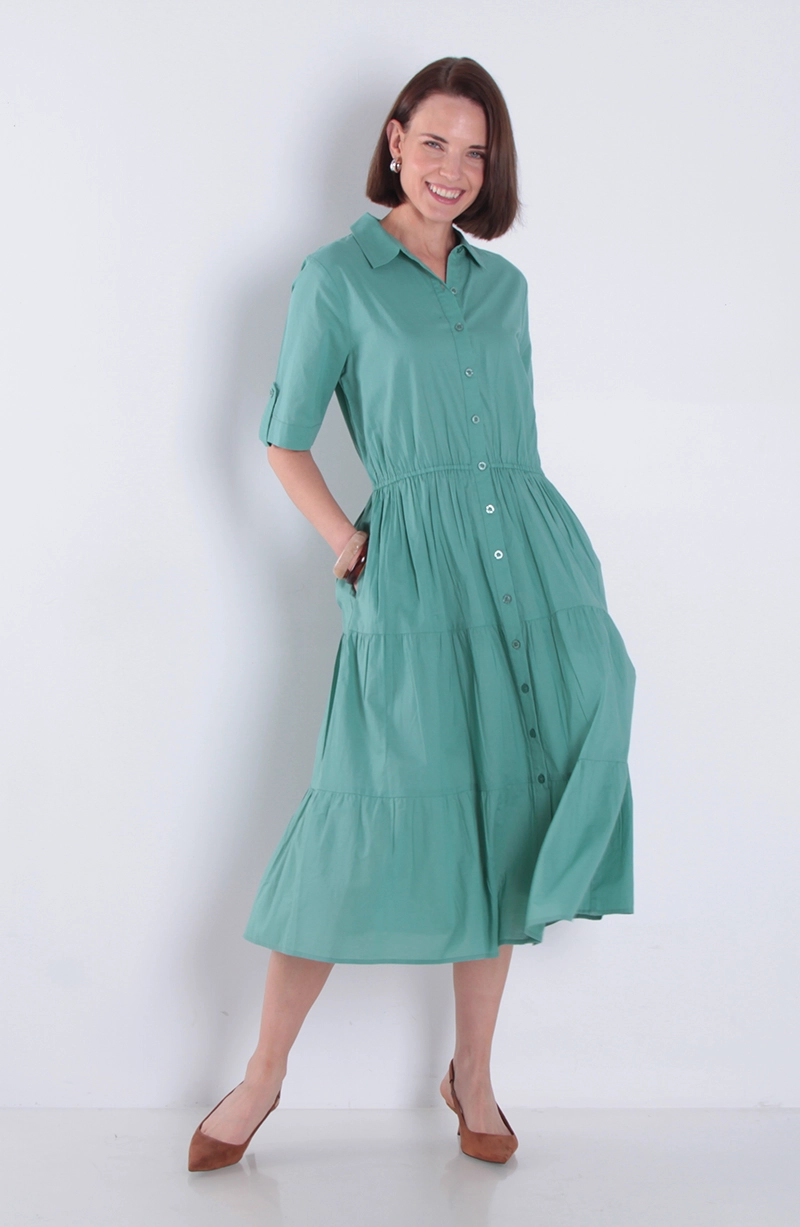 VESTIDO MANGA CORTA ABOTONADO Y CON CINTURA ELASTICADA - 3