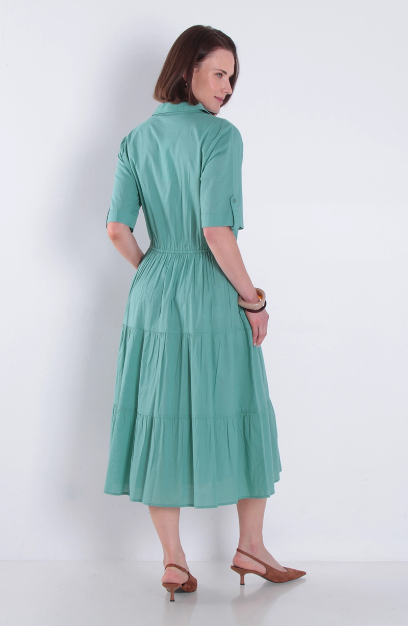 VESTIDO MANGA CORTA ABOTONADO Y CON CINTURA ELASTICADA - 4