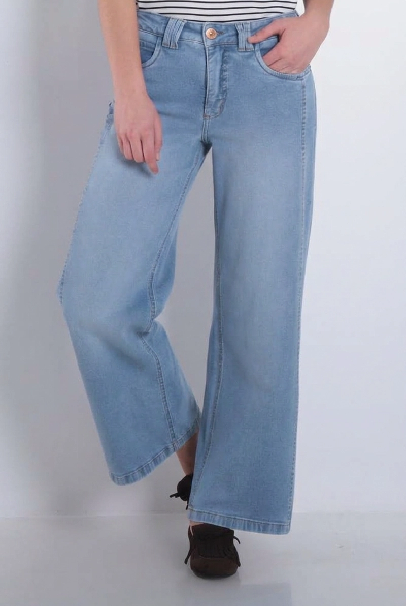 JEANS MUJER WIDE LEG TIRO ALTO PRETINA BASICA 1 BOTON - 1