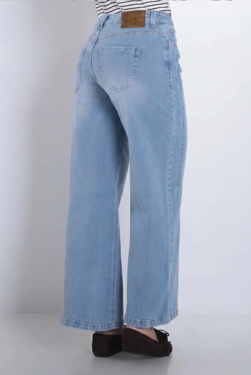 JEANS MUJER WIDE LEG TIRO ALTO PRETINA BASICA 1 BOTON - 4