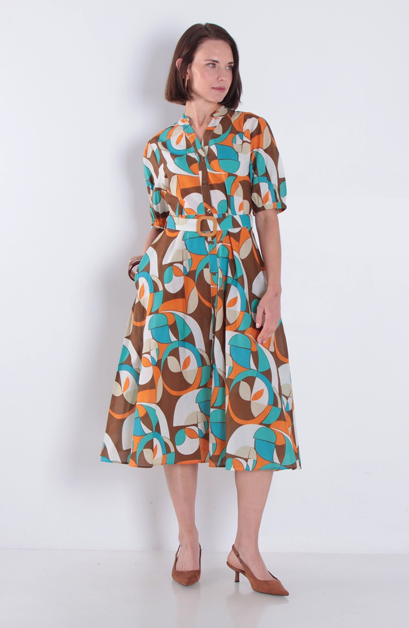 VESTIDO ESTAMPADO MANGA CORTA CON CINTURON ESCOTE V - 3