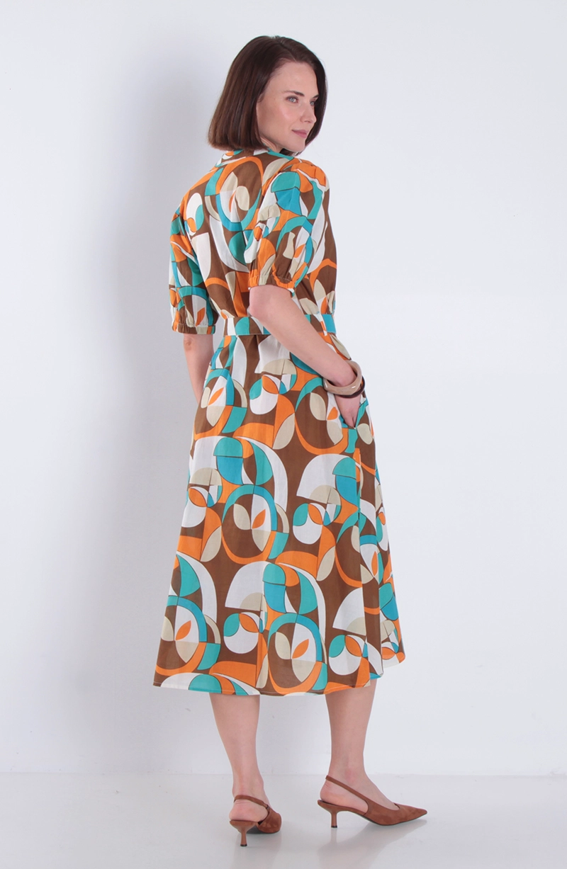 VESTIDO ESTAMPADO MANGA CORTA CON CINTURON ESCOTE V - 4