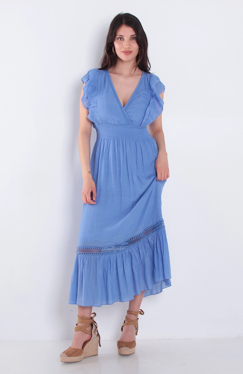 VESTIDO MANGA CORTA ESCOTE V ELASTICADO EN CINTURA - 3