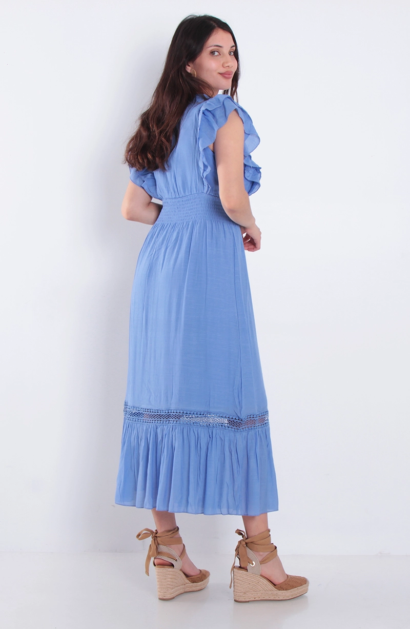 VESTIDO MANGA CORTA ESCOTE V ELASTICADO EN CINTURA - 4