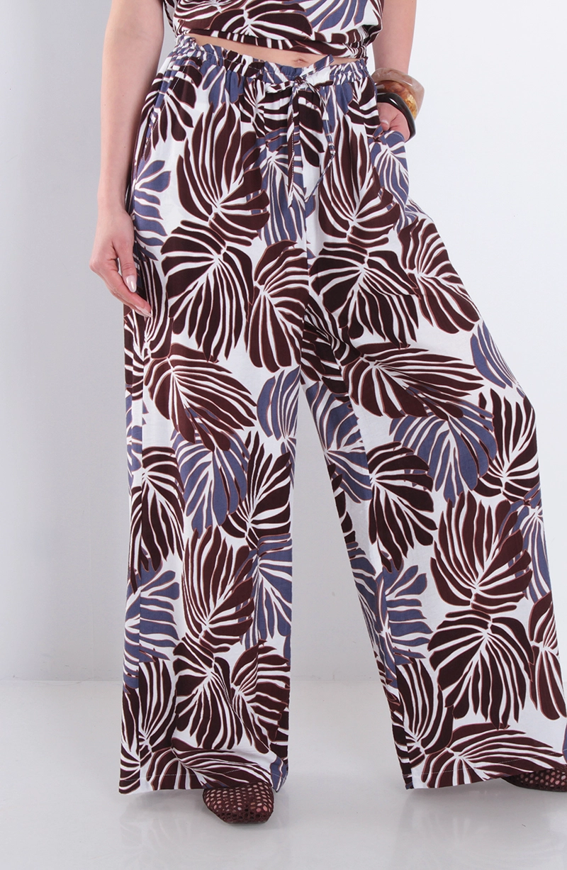 PANTALON ESTAMPADO WIDE LEG TIRO ALTO PRETINA MEDIA ELASTICA - 1