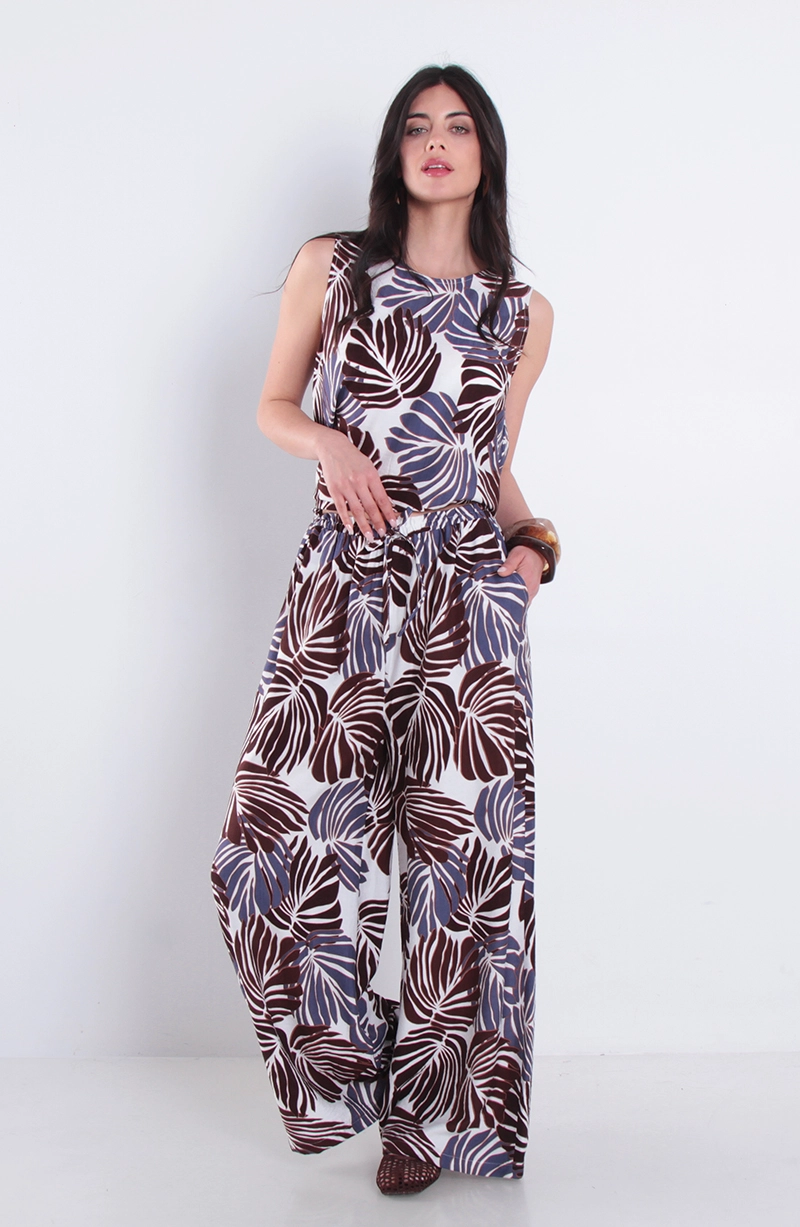 PANTALON ESTAMPADO WIDE LEG TIRO ALTO PRETINA MEDIA ELASTICA - 3