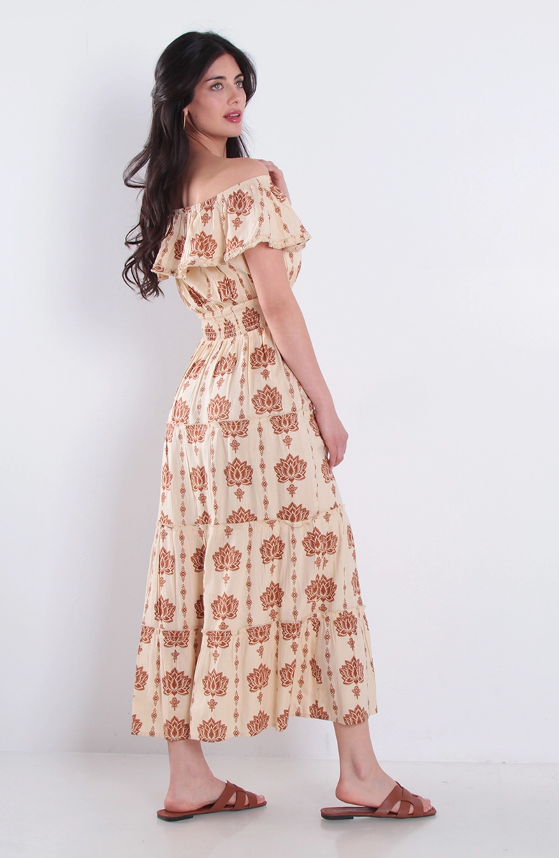 VESTIDO ESTAMPADO MANGA CORTA CON CINTURA Y ESCOTE ELASTICA - 4