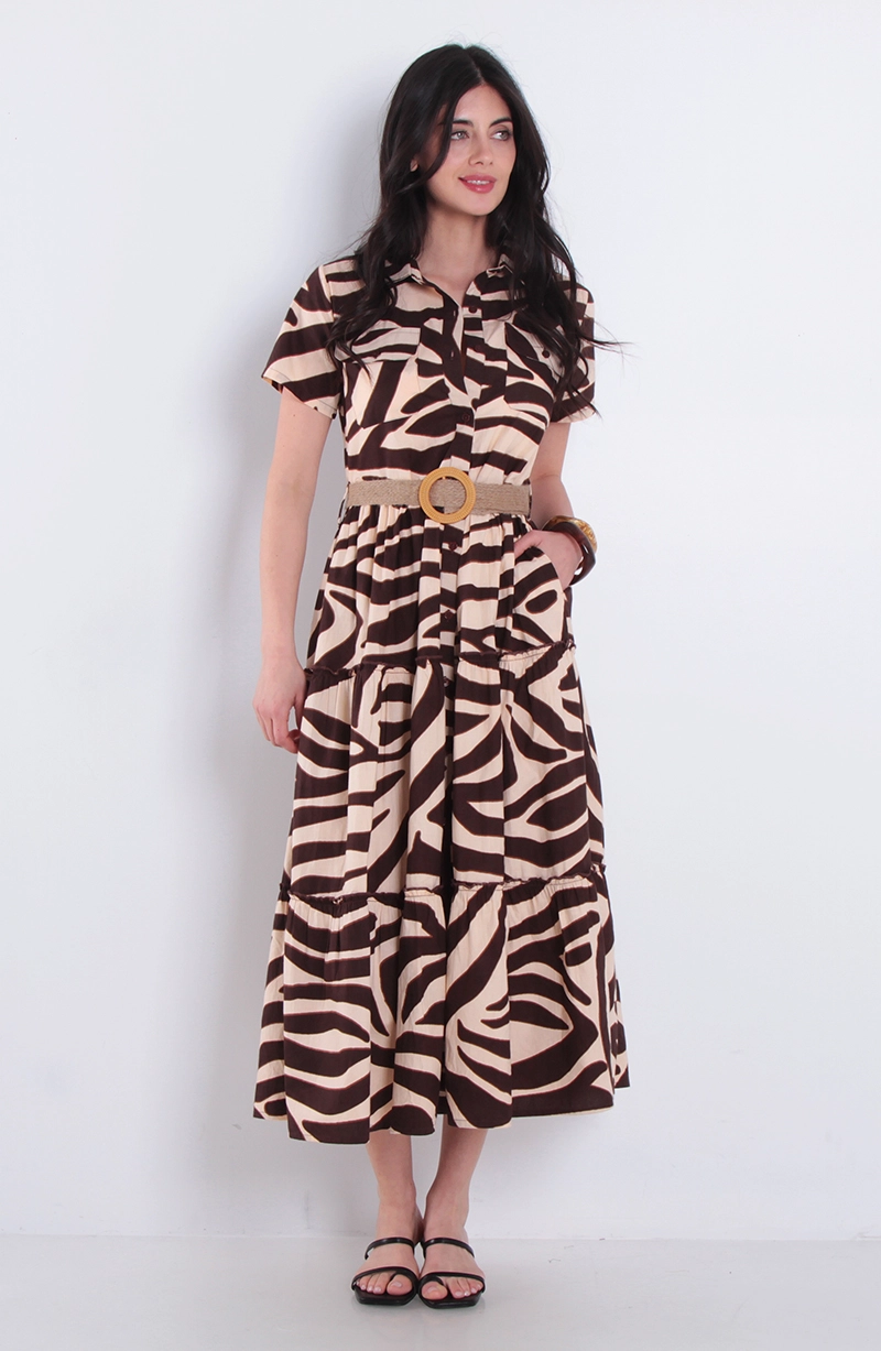 VESTIDO ESTAMPADO MANGA CORTA CON CINTURON Y BOLSILLOS - 3