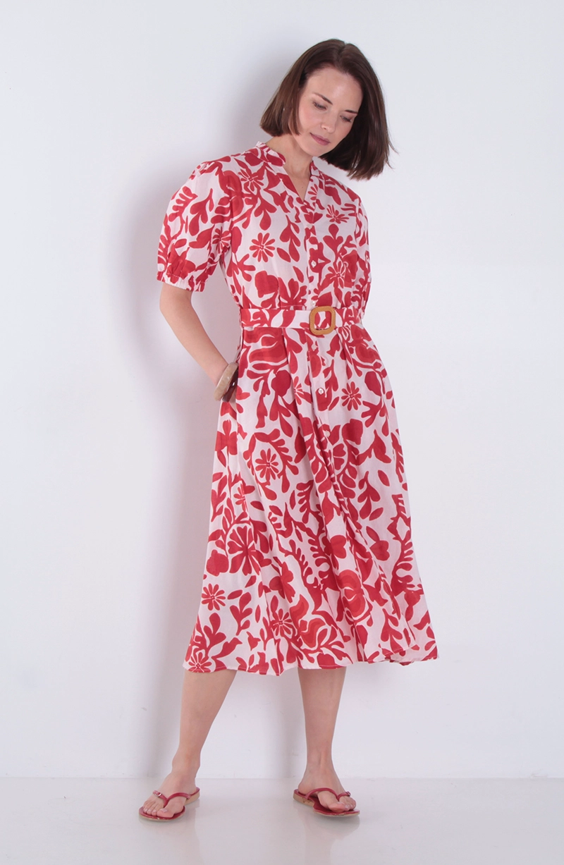 VESTIDO ESTANMPADO MANGA CORTA CON CINTURON ESCOTE V - 3