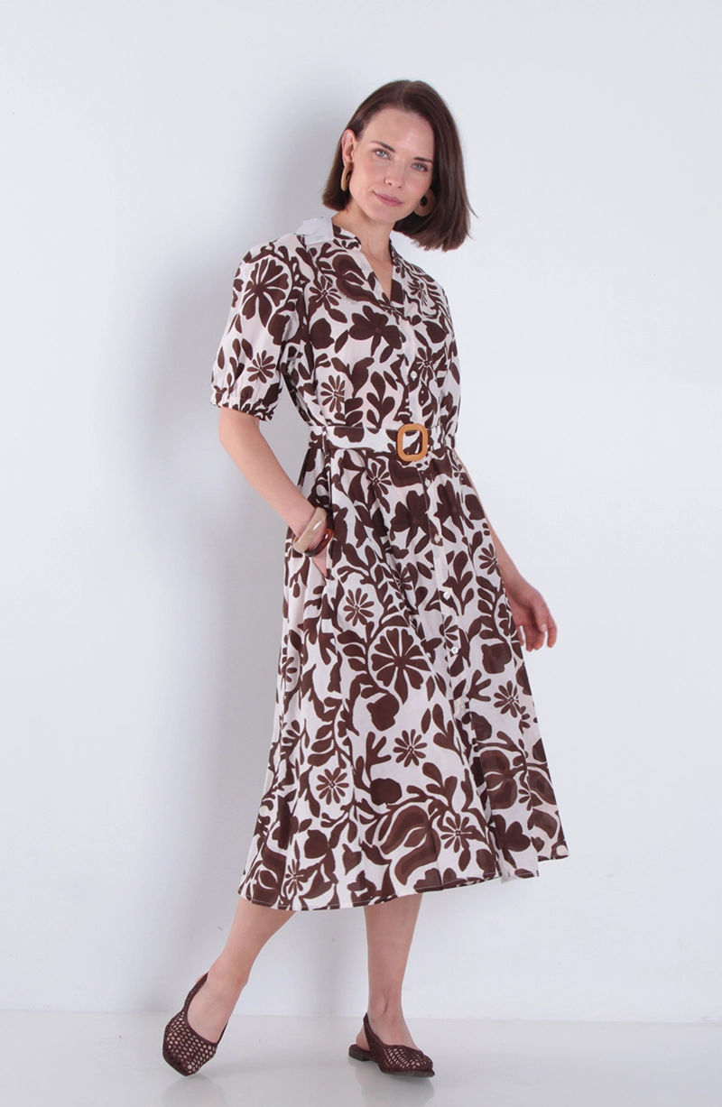 VESTIDO ESTANMPADO MANGA CORTA CON CINTURON ESCOTE V - 3