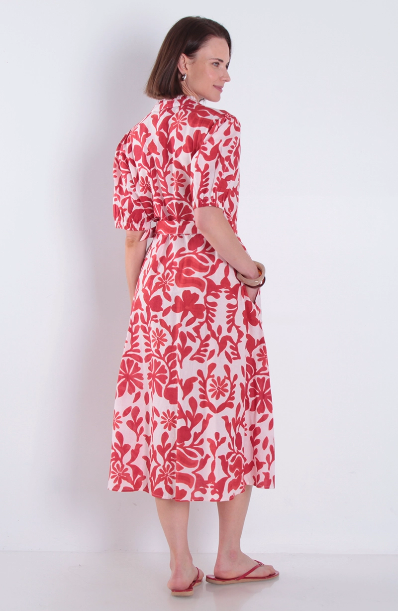 VESTIDO ESTANMPADO MANGA CORTA CON CINTURON ESCOTE V - 4