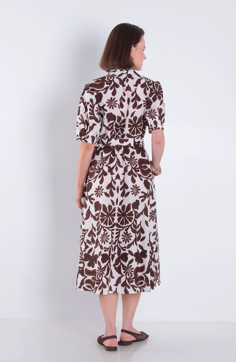 VESTIDO ESTANMPADO MANGA CORTA CON CINTURON ESCOTE V - 4