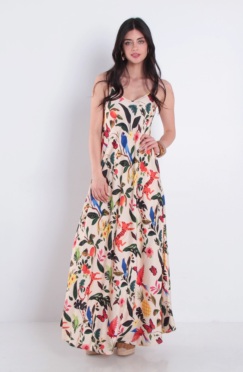 VESTIDO ESTAMPADO SIN MANGA ESCOTE V - 3