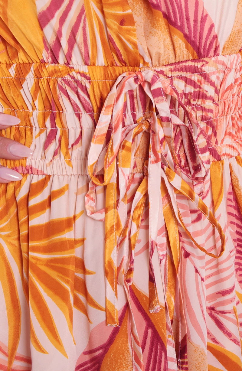 VESTIDO ESTAMPADO SIN MANGA ESCOTE V CON CINTURA ELASTICADA - 2