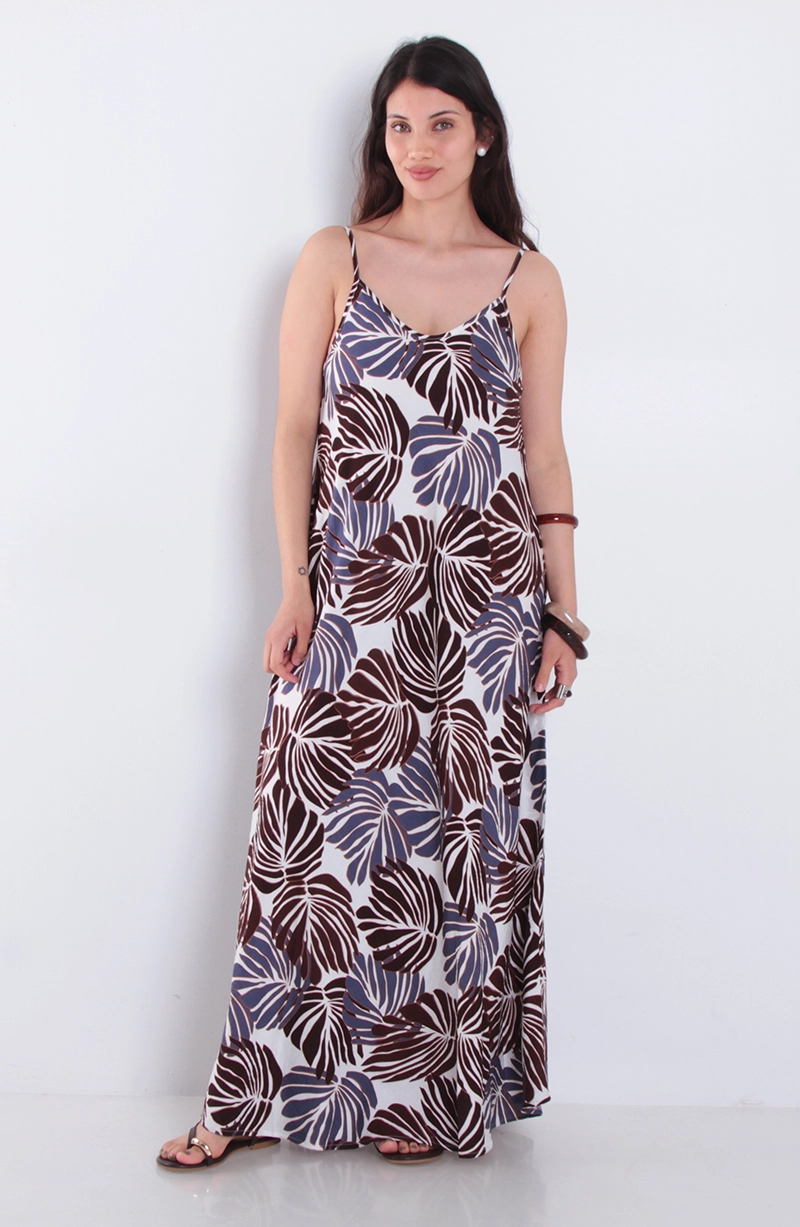 VESTIDO ESTAMPADO SIN MANGA ESCOTE V - 1