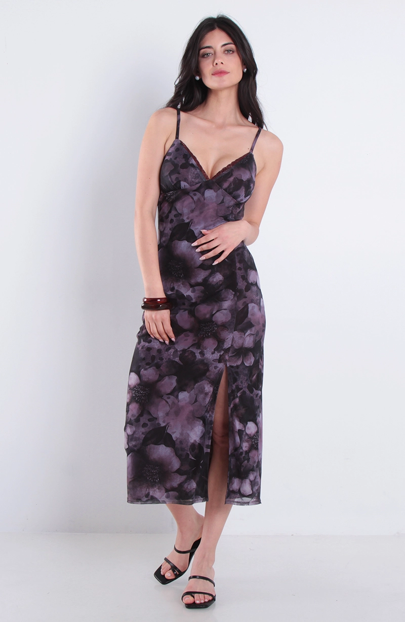 VESTIDO LARGO ESTAMPADO SIN MANGAS CUELLO EN V - 1