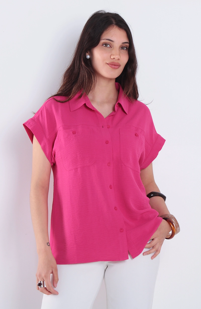 BLUSA MANGA CORTA ABOTONADA EN DELANTERO CON BOLSILLO - 1