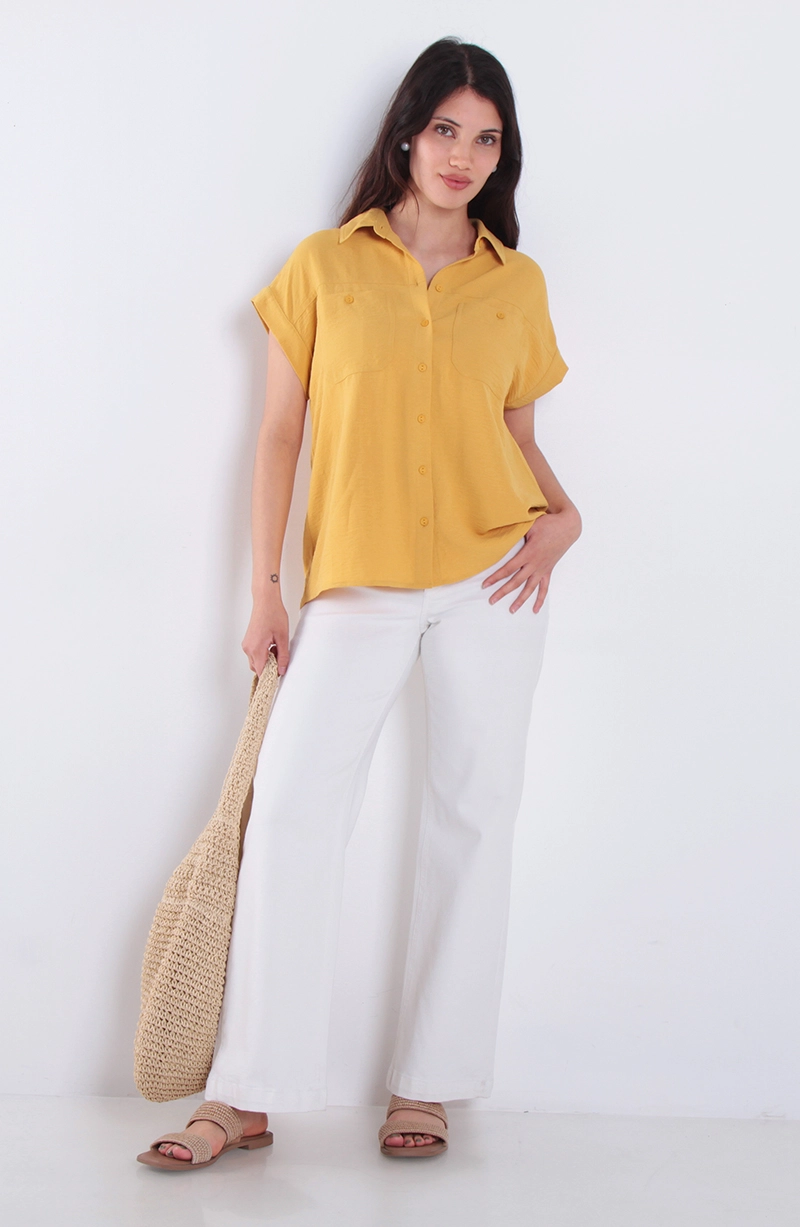BLUSA MANGA CORTA ABOTONADA EN DELANTERO CON BOLSILLO - 3
