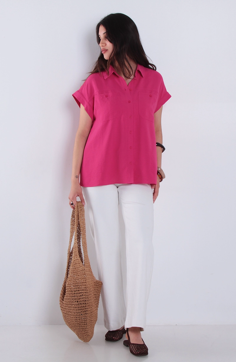 BLUSA MANGA CORTA ABOTONADA EN DELANTERO CON BOLSILLO - 3