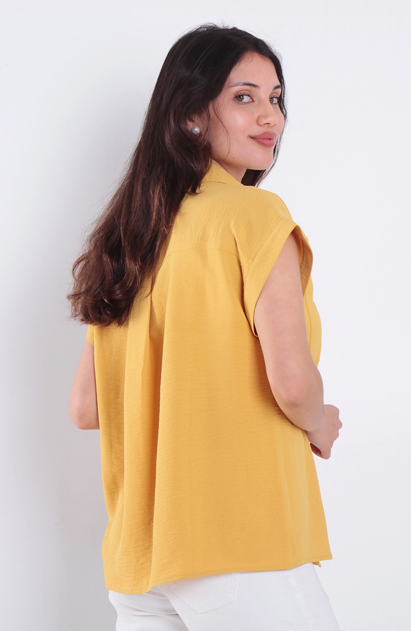 BLUSA MANGA CORTA ABOTONADA EN DELANTERO CON BOLSILLO - 4