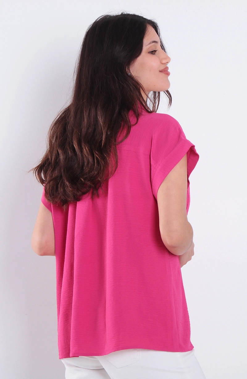 BLUSA MANGA CORTA ABOTONADA EN DELANTERO CON BOLSILLO - 4