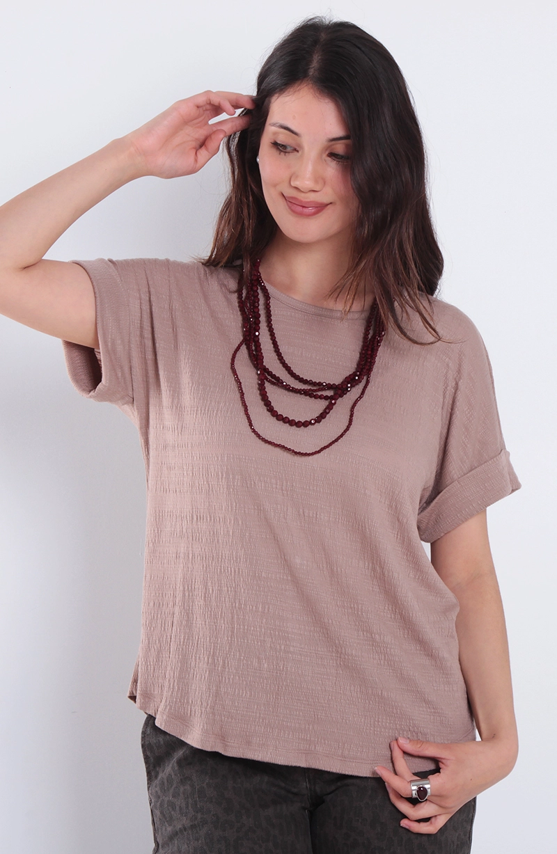 POLERA MANGA CORTA ESCOTE REDONDO CON BOTONES EN ESPALDA - 1