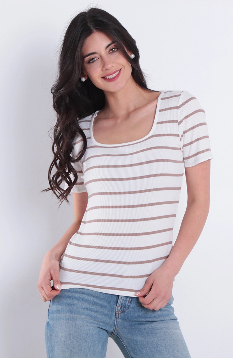 POLERA MANGA CORTA LISTADA ESCOTE CUADRADO - 1