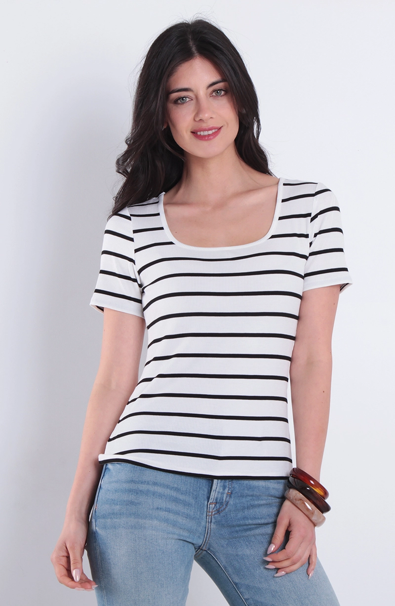 POLERA MANGA CORTA LISTADA ESCOTE CUADRADO - 1