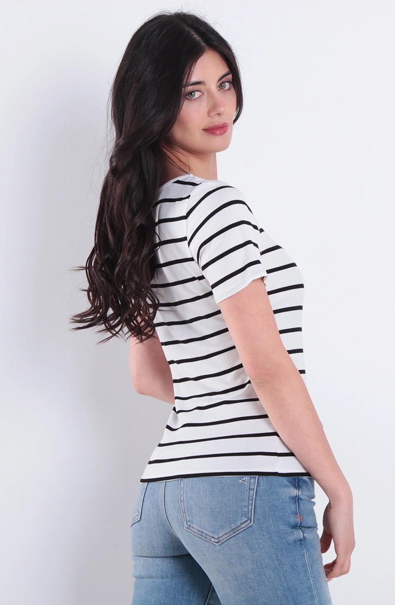 POLERA MANGA CORTA LISTADA ESCOTE CUADRADO - 4